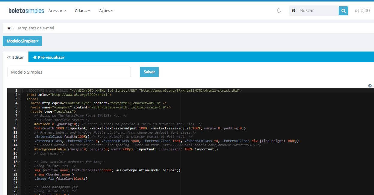 Template em HTML Boleto Simples